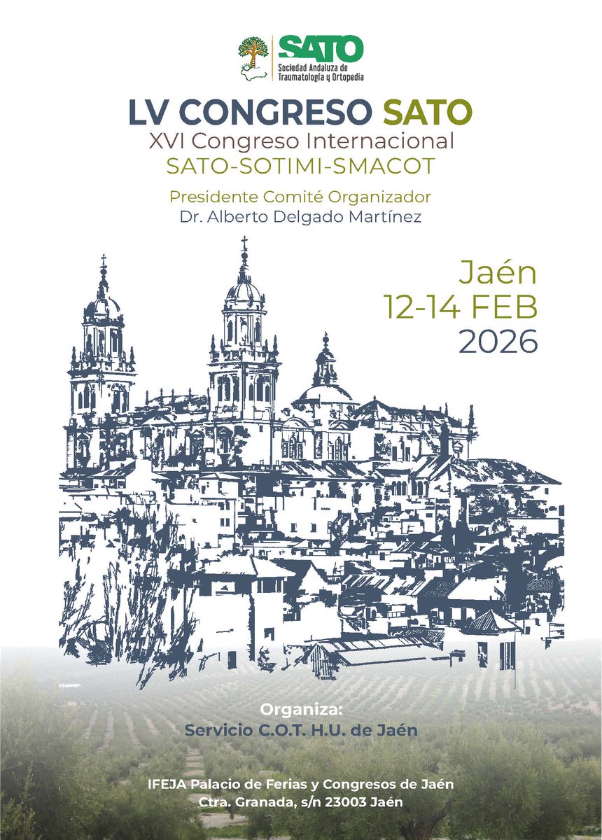 cursocot's tweet photo. Este jueves comienza el 55 congreso de la sociedad andaluza de traumatología (SATO), con la sociedad Marroquí y del sur de Italia. Un evento que reunirá a más de 300 traumatólogos de 3 países. Un evento importante para Jaén, que nos permitirá enseñar la belleza de nuestra tierra. https://t.co/zVoWFAUCr0