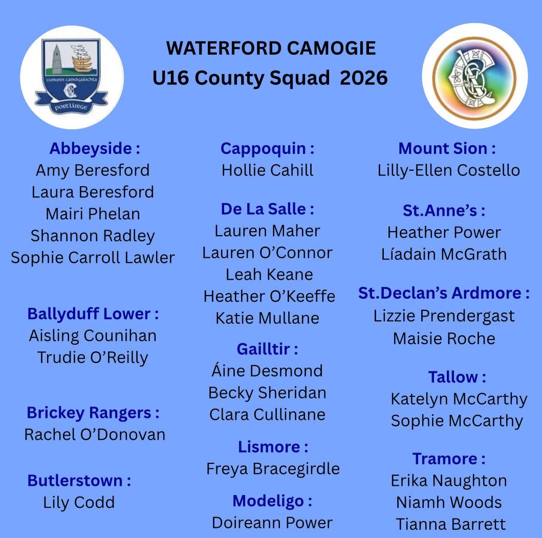 deisecamogie's tweet image. One hour to go best of luck to the Waterford U16 Team and management 🤍💙 The Waterford squad line out as below . 
#supermacs 
#dungarvantransport #Concast