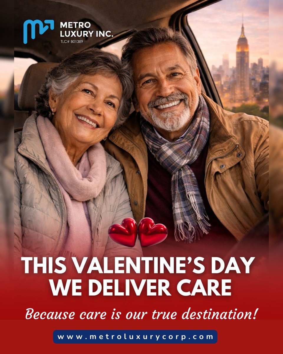 This Valentine’s Day, love means showing up safely, on time, and with care. ❤️ Because care isn’t just what we do… it’s our true destination.  Learn more at metroluxurycorp.com #ValentinesDayCare #CareYouCanTrust #MetroLuxuryInc #NEMTNYC #MedicalTransportation