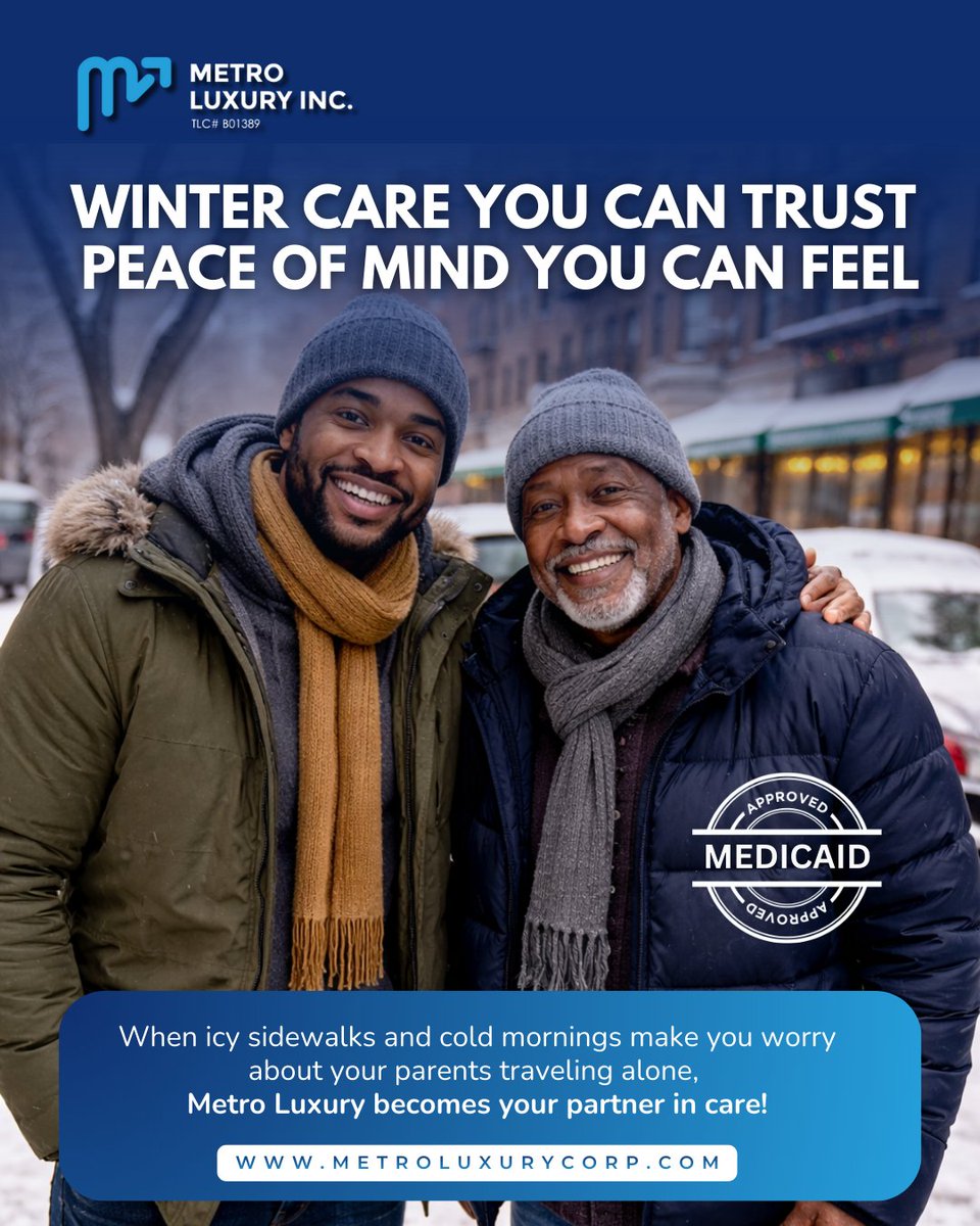Winter brings enough worries—getting your loved ones safely to their medical appointments shouldn’t be one of them. Learn more at metroluxurycorp.com #WinterCare #MedicaidTransportation #NEMTNYC #FamilyFirst #MetroLuxuryInc