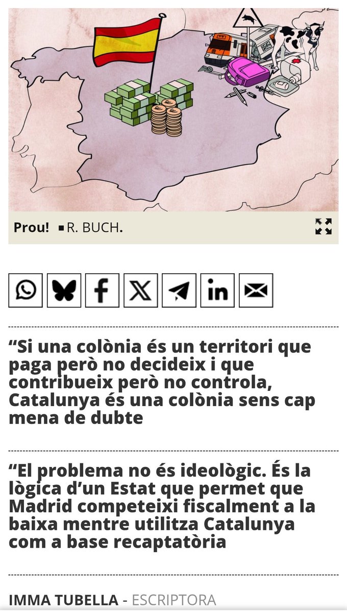Prou colonialisme!
Si substituïm Catalunya per Illes Balears i per País Valencià, el contingut de l'article manté una punyent actualitat; i si substituïm Madrid per París i Catalunya per Catalunya del Nord, idò, tres unces del mateix!!!!

Els nostres enemics històrics són el