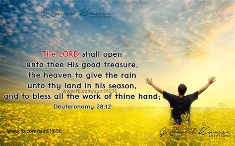 The LORD will open for you his good treasure house, the heavens, to give you rain for the land in its season and to bless all you do; you will lend to many nations but you will not borrow from any.