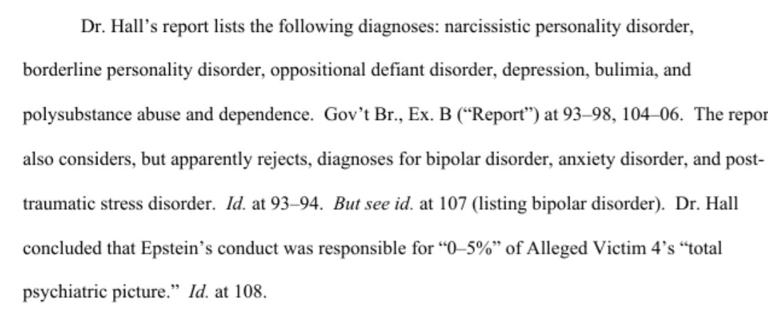 jaunty_aphorism's tweet photo. CW: Epstein/CSA/BPD
🧵 I've been looking through the Epstein files & found some court papers for Ghislaine Maxwell's case. A psychiatrist for her defence evaluated one of Epstein’s victims in 2009 (named as "Victim 4"), regarding the victims civil suit against Epstein. 1/7 https://t.co/a2TAEjr0Qb