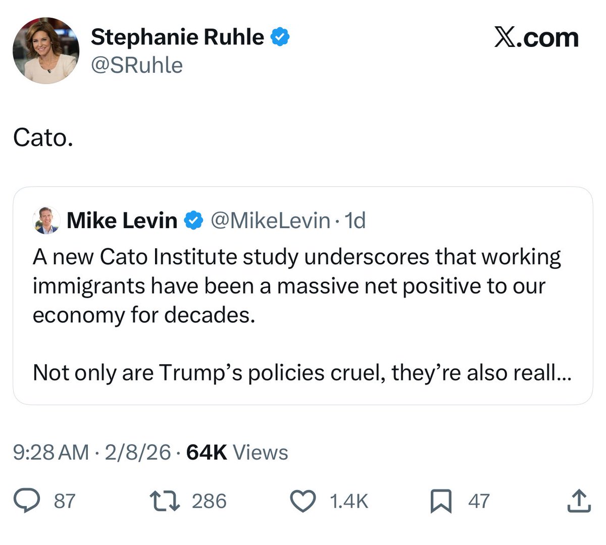 I’m not trying to be rude, but it’s endlessly weird that many major journalists are still shocked that Cato is pro-immigration. They’ve supported it for 50 years. People who report on politics for a living should know what “libertarian” means.