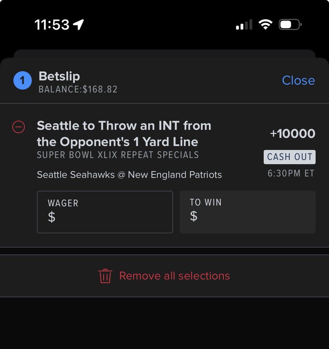 AtleeBrad's tweet photo. I don’t know who came up with this bet,  but it is diabolical. #SuperBowl #fanduel #seahawks @FDSportsbook #patriots https://t.co/1O7BZbp6RQ