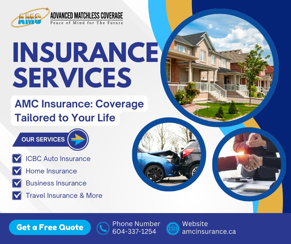 AMC_insurance's tweet image. Tailored coverage for your life! 🏠🚗💼✈️
AMC Insurance offers ICBC Auto, Home, Business, Travel Insurance &amp;amp; more.
📞 604-337-1254
🌐 amcinsurance.ca/insurances/
#AMCInsurance #ICBCInsurance #HomeInsurance #AutoInsurance #BusinessInsurance #TravelInsurance #InsuranceBroker