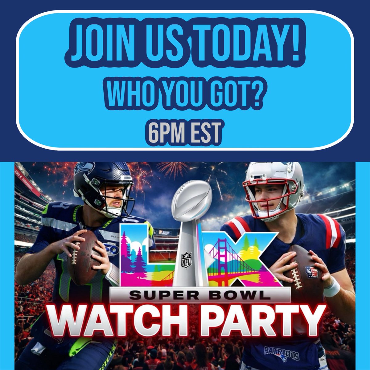 Please join us at 6pm est for the #NewEnglandPatriots #SeattleSeahawks #SuperBowl #SuperBowlLX #nfl watch along New England Patriots vs Seattle Seahawks | Super Bowl | Live Play by Pla... youtube.com/live/P_db2ONdO… via <a href="/YouTube/">YouTube</a>