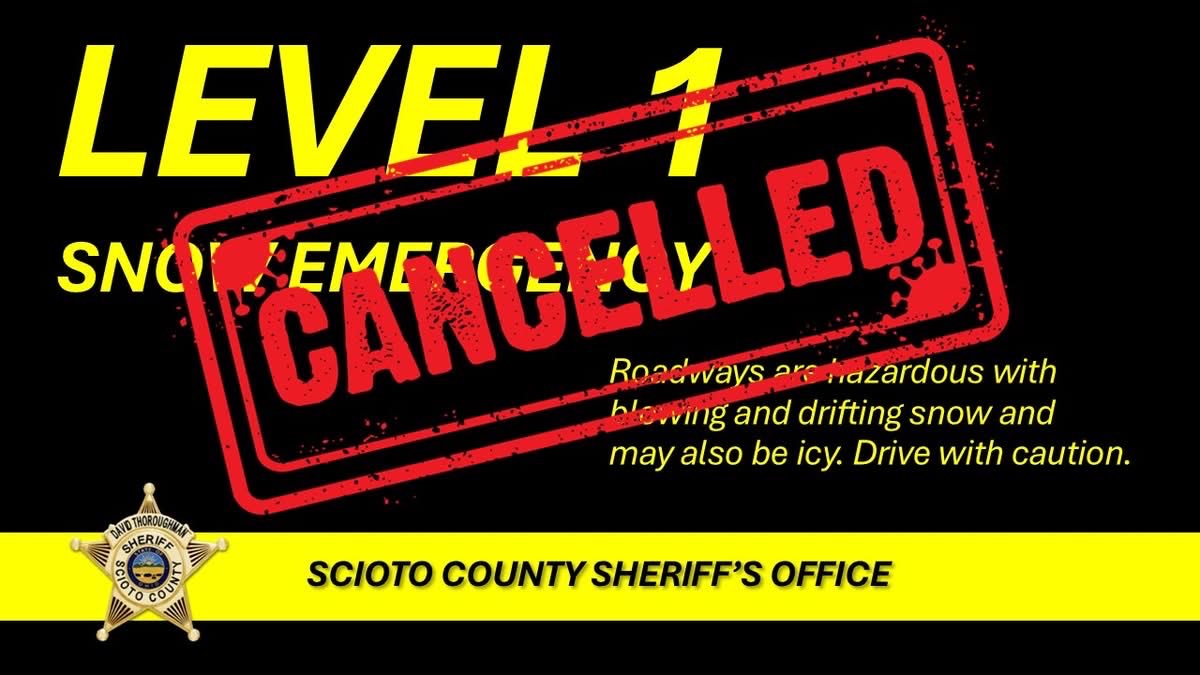 Scioto County Sheriff David Thoroughman has canceled the Snow Emergency due to improved conditions, however motorists are still urged to continue to use caution while driving especially on bridges, overpasses, secondary roads, and side street where there may still be hazardous