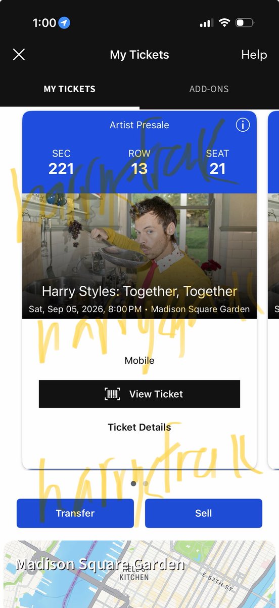 harrysfrreak's tweet photo. hi! selling two harry upper bowl tickets at msg on 9/5!! paypal g&amp;s only. will send any proof. my friend got us better seats on the same day so selling these!! dm meee pls

tags: togethertogether, msg, harry tour, New York City, harry styles https://t.co/yYykJ6je4W