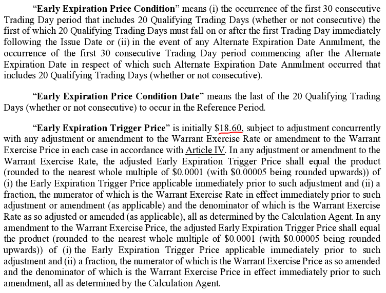 <a href="/marcuslemonis/">Marcus Lemonis</a> <a href="/Adinvestor/">J. Gilliam</a> The image shows "Offer type WARRANT EXPIRATION". Since the standard expiration date is October 7, 2026, does this mean that this would be an early expiration? The warrant agreement mentions that the price needs to be above $18.60 for that to happen.