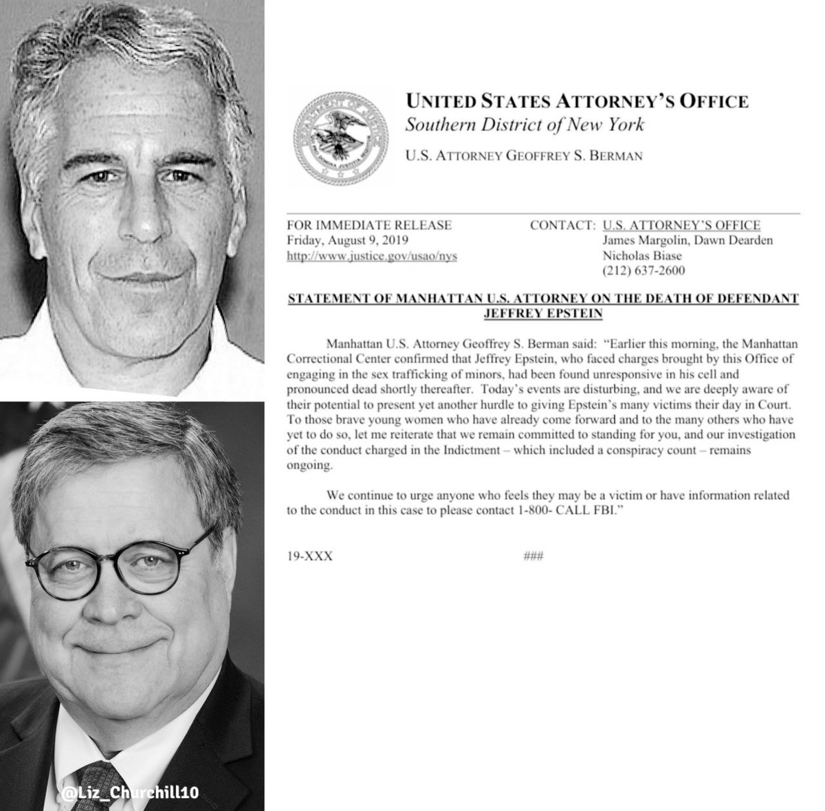 DaoMariowhales's tweet photo. Epstein Files Drop New Timeline Bomb - Death Announced BEFORE Discovery

Freshly released DOJ documents show a federal statement from the U.S. Attorney’s Office (SDNY) dated August 9, 2019 (evening) already announcing that Jeffrey Epstein was "found unresponsive and pronounced dead."

But official prison logs and the MCC autopsy timeline say he wasn't discovered until the morning of August 10, 2019.

This 12+ hour discrepancy is reigniting every conspiracy theory in the book.

Polymarket odds on "Jeffrey Epstein confirmed alive before end of 2026?" sit at just 6% Yes (volume $962k+ and climbing). If any "proof" emerges from these files or leaks - that Yes could 5–10× fast.

Link: https://t.co/8tZQNpgOUD