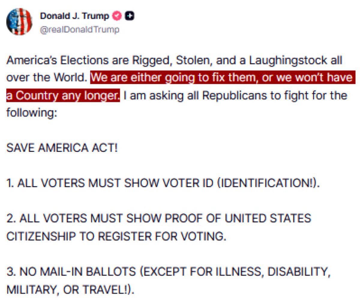 AlertaNews24's tweet image. 🇺🇸 | AHORA: Trump dice que las elecciones estadounidenses están "amañadas, robadas y son el hazmerreír de todo el mundo. O las arreglamos, o ya no tendremos país".
