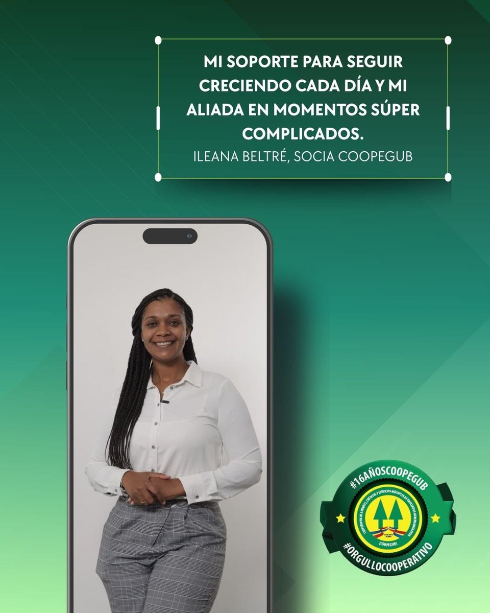 Así como Ileana Beltré compartió su satisfacción de pertenecer a la gran familia de #TuCOOPEGUB, compárenos tu también lo que piensas. #16AñosCOOPEGUB #OrgulloCooperativo