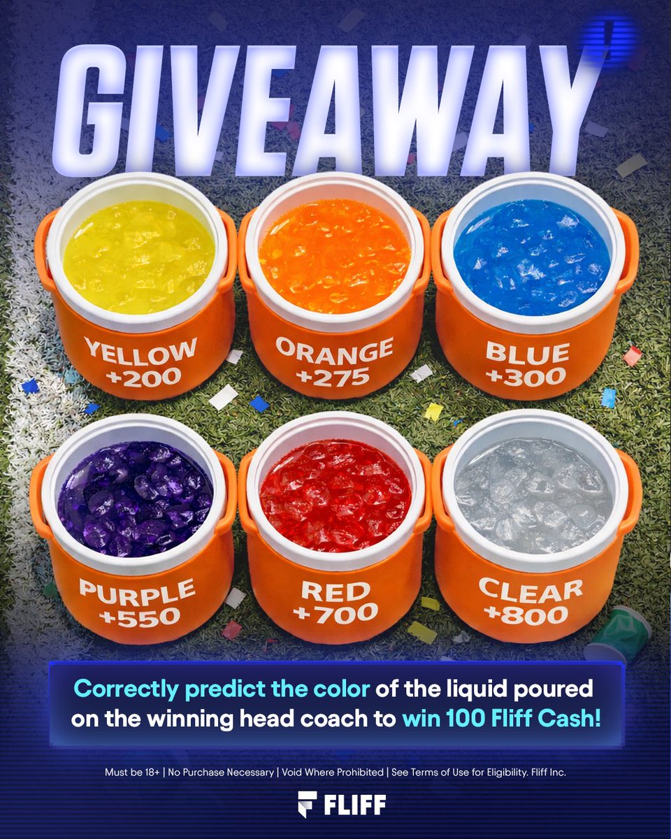 🏆 SUPER BOWL GIVEAWAY 🏆

We’re giving away 1,000 Fliff Cash to 10 followers who get this right:

What color liquid gets poured on the winning head coach?

🤝 Must be following <a href="/fliff/">Fliff</a>
🔁 Like + RT this post
💬 Reply with your pick + your Fliff username

10 winners get $100 Fliff