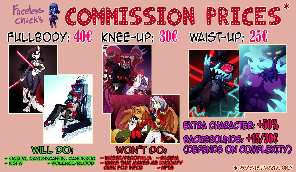 FacelessChick's tweet photo. Well, after a super long time, my comms are up again! Please keep in mind that I have a rl job, so slots will be limited and works will be done mostly during weekends, so patience please 🙏 first come first serve! #commissionsopen #commsopen #hellaverse #art https://t.co/MiDvoLSjGt
