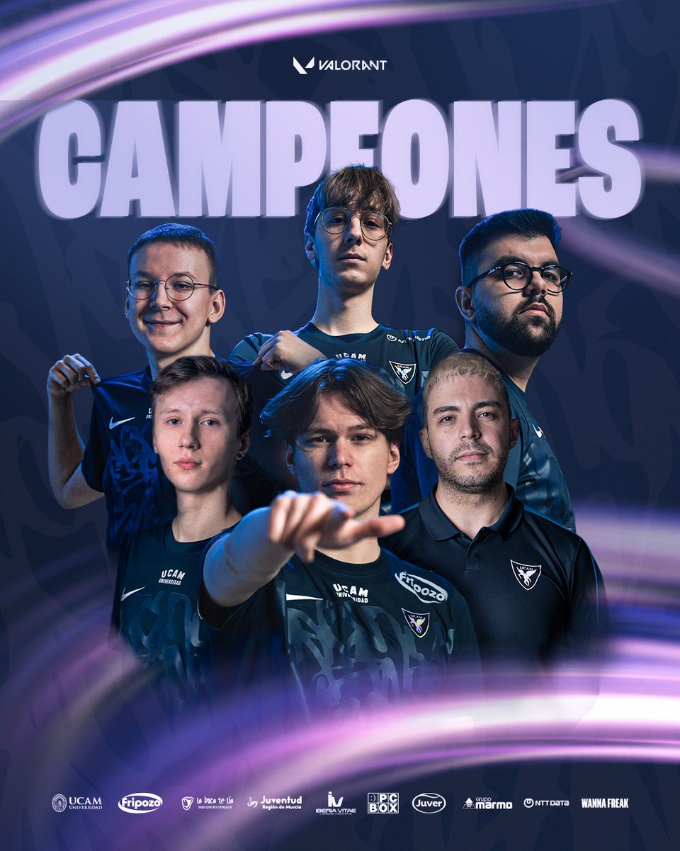 WE'RE CHAMPIONS 🏆

ROMPEMOS EL GUIÓN, SOMOS CAMPEONES DE ESPAÑA.

Increíble el trabajo y nivel de nuestros chicos 👏

We're very proud of you <a href="/Buld01/">BULD</a>, <a href="/B1SKxd/">UCAM B1SK</a>, <a href="/JesseVALORANT/">Jesse</a>, <a href="/OLIZERA/">OLIZERA</a>, <a href="/Famsii1/">Famsii</a>, <a href="/Bromas/">Jose A. Ramos</a>, <a href="/Rubox_esports/">Rubén</a> and <a href="/Sergiopsic_/">Sergio (Psicólogo)</a>!!!