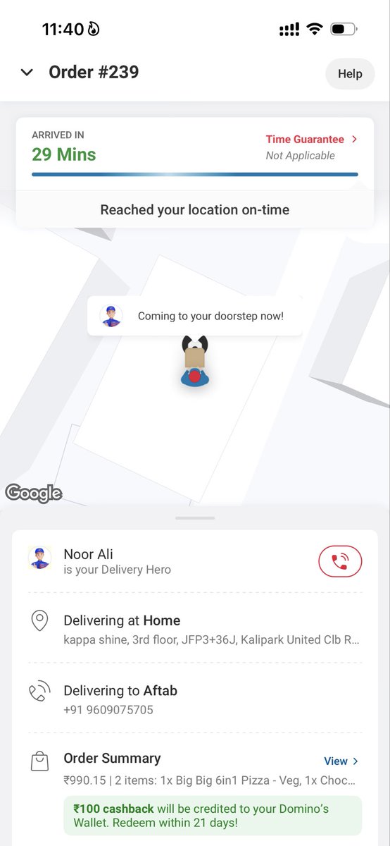 Affi__7's tweet photo. Pathetic delivery experience @dominos_india @dominos . Despite sharing location and guiding multiple times, the delivery person couldn’t find the address due to lack of basic map knowledge. Wasted time. Get me my refund !!!! https://t.co/jUaZVj9sWc