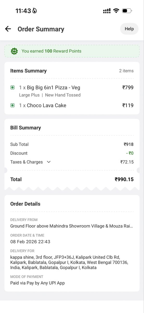 Affi__7's tweet photo. Pathetic delivery experience @dominos_india @dominos . Despite sharing location and guiding multiple times, the delivery person couldn’t find the address due to lack of basic map knowledge. Wasted time. Get me my refund !!!! https://t.co/jUaZVj9sWc