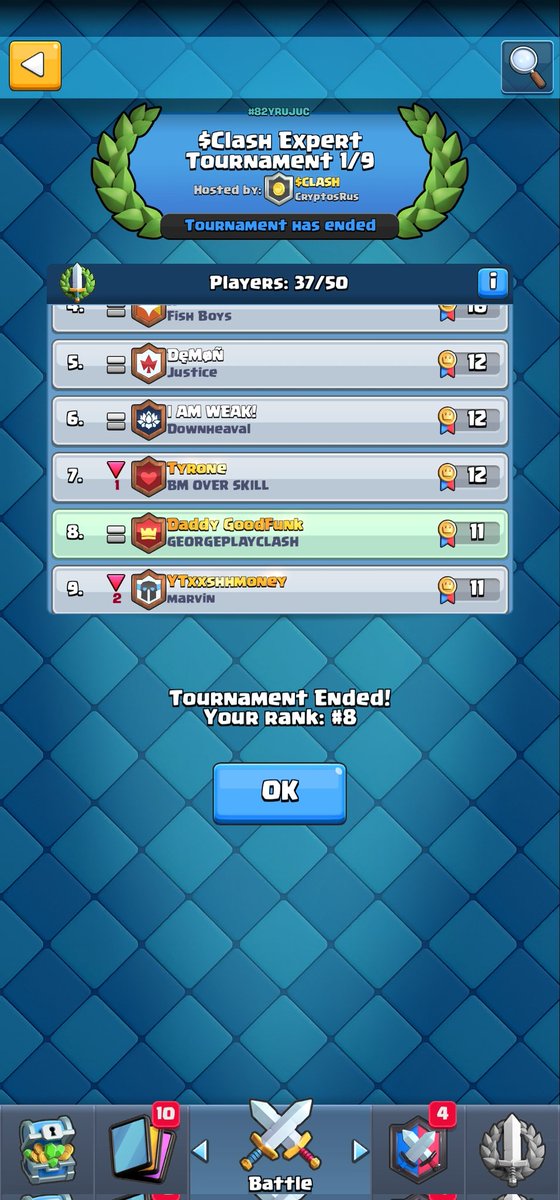BasicCoinLover's tweet photo. Late at this post! Hahaha I got 6th! After non registered players got take it out. So great full for $clash @GeorgePlayClash https://t.co/BaF5mdDfti