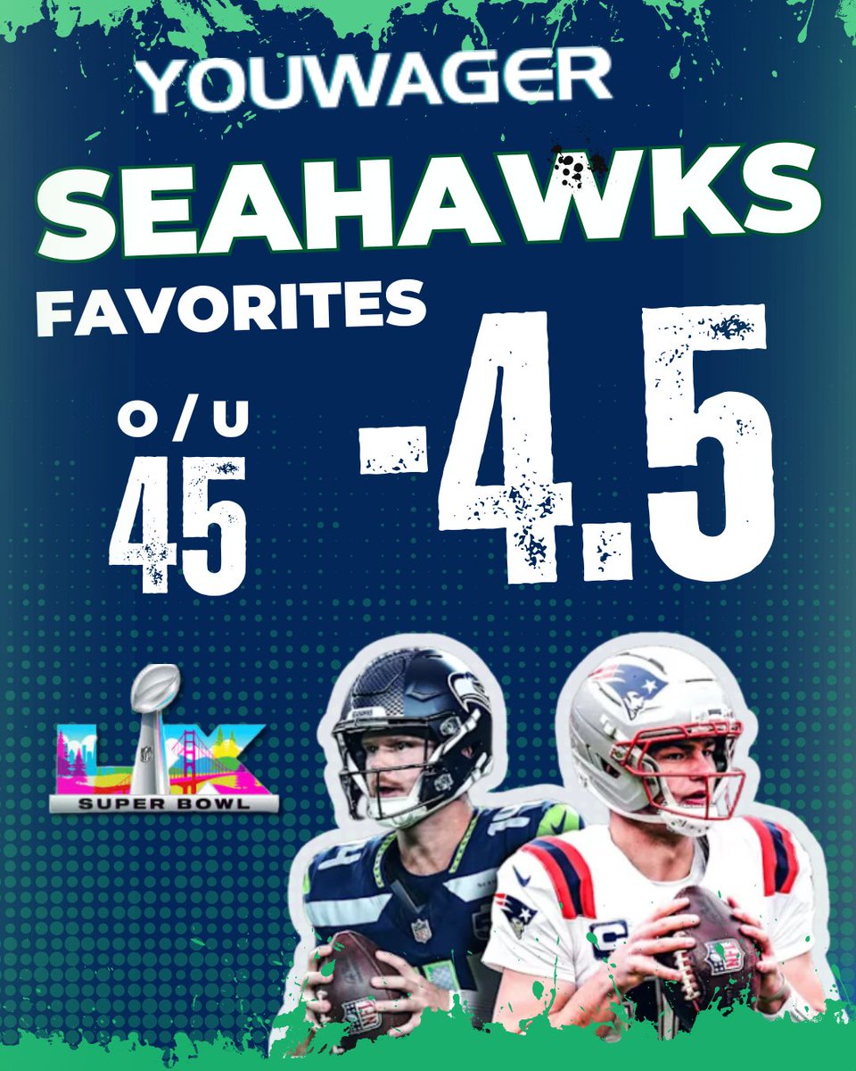 youwagersport's tweet photo. 🏈 Seahawks -4.5 vs Patriots, total 45—Bet Super Bowl LX with a premium bonus and the best odds, LINK IN  BIO

#SuperBowl #SuperBowlLX https://t.co/1k8Q1EnN5F