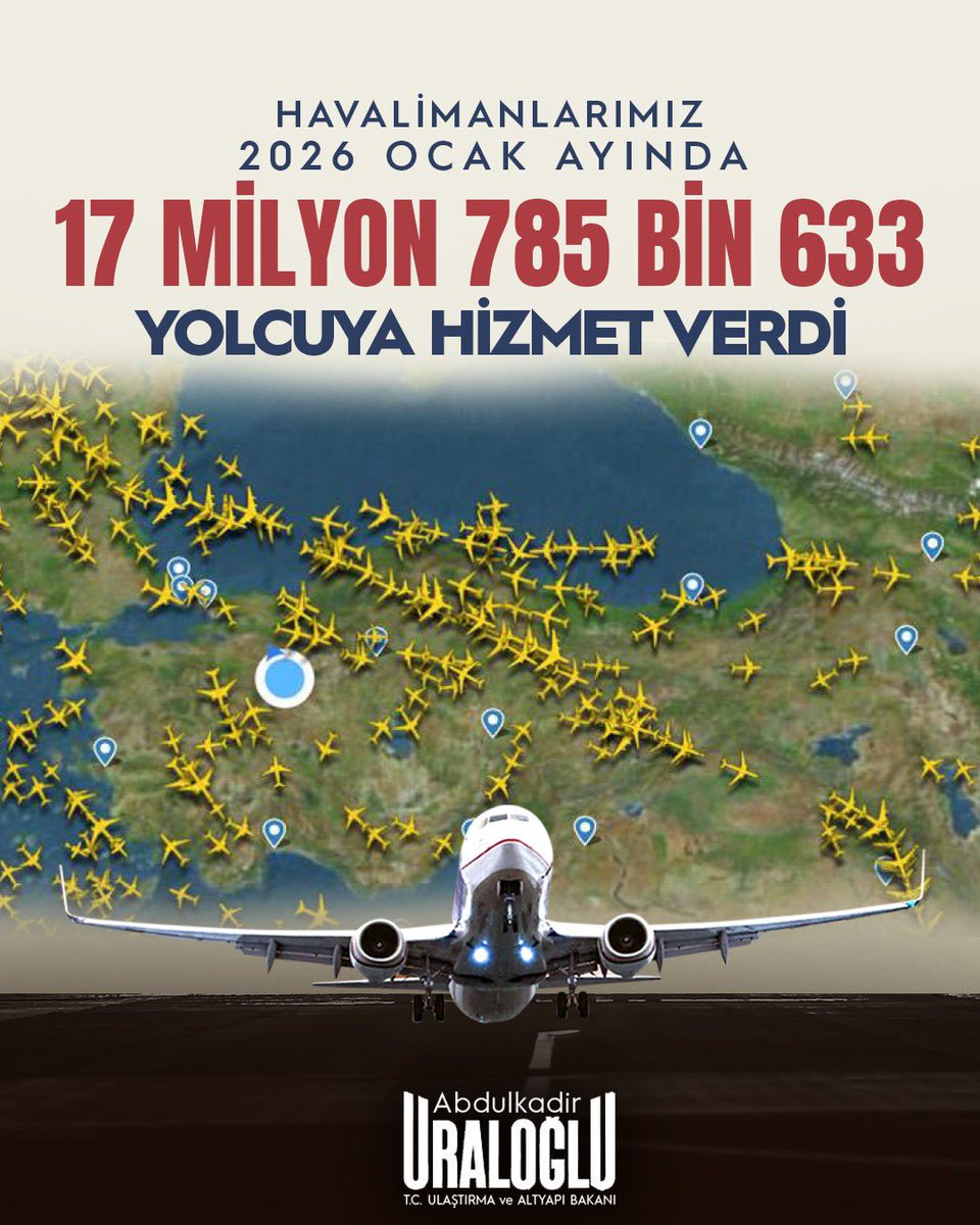 ✈️ Ocak ayında Türkiye genelindeki havalimanlarında, direkt transit yolcular dâhil 17,8 milyon yolcuya hizmet verdik.

🛫 İstanbul ve Sabiha Gökçen havalimanlarında 11,1 milyonun üzerinde, turizm merkezlerindeki havalimanlarımızda ise 2,3 milyon yolcuyu ağırladık.

💪 Güçlü
