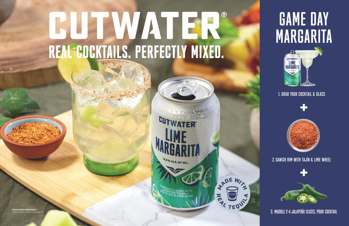 Invite your bartender to the Big Game with Cutwater Perfectly Mixed Cocktails 
 #CutwaterCocktails #GameDayDrinks #PerfectlyMixed #BigGameReady #MargaritaTime #ReadyToDrink
