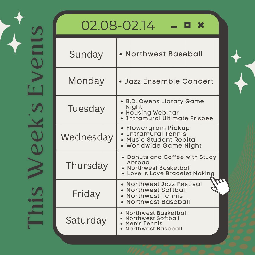 Here is what is happening around campus this week! Check it out😀