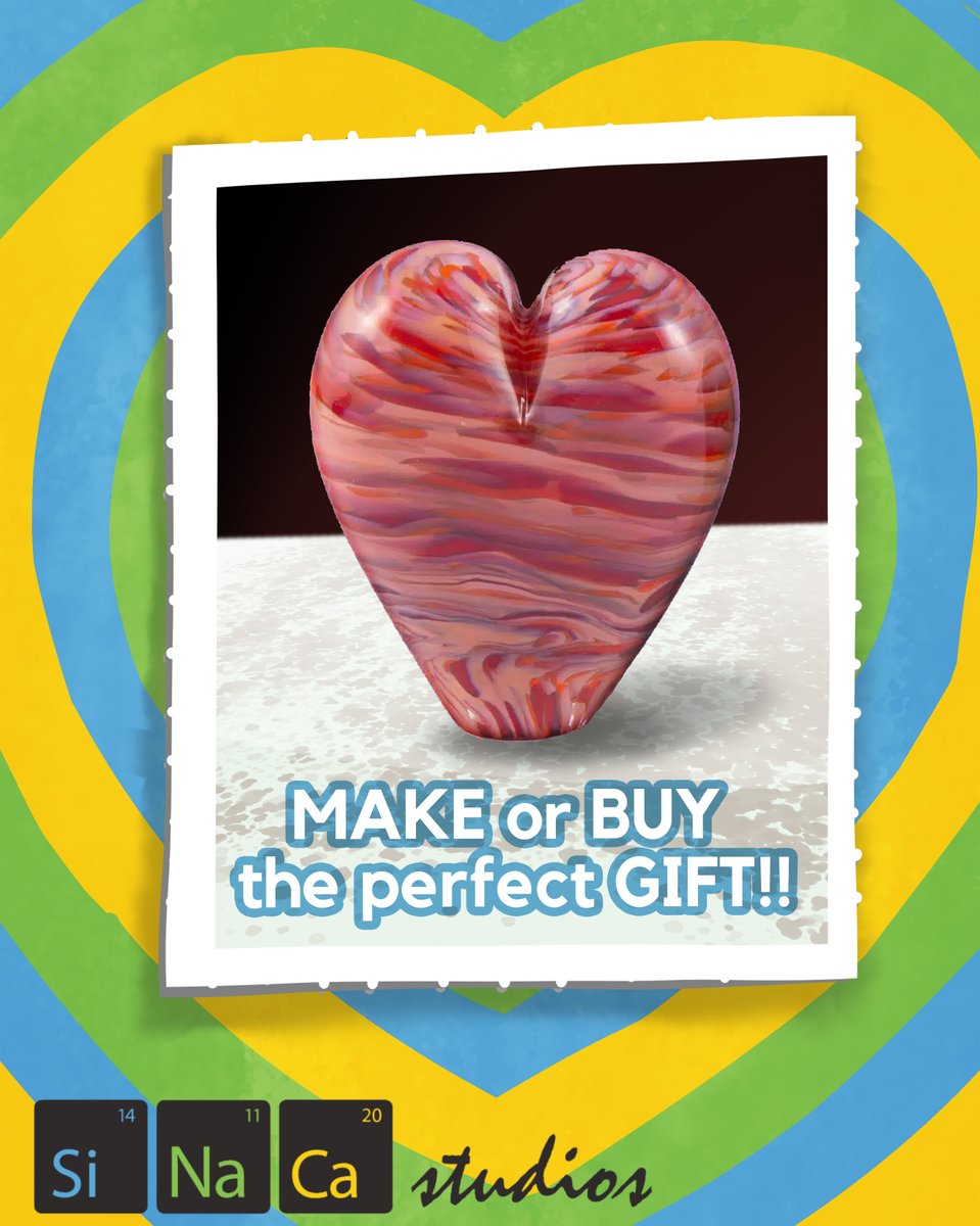 This month our artist-on-staff's promotion is a glass blown heart in a variety of colors for 1 for $25 or 2 for $40! 💞 Want to make your own? 

Register: sinacastudios.org/classes/educat…