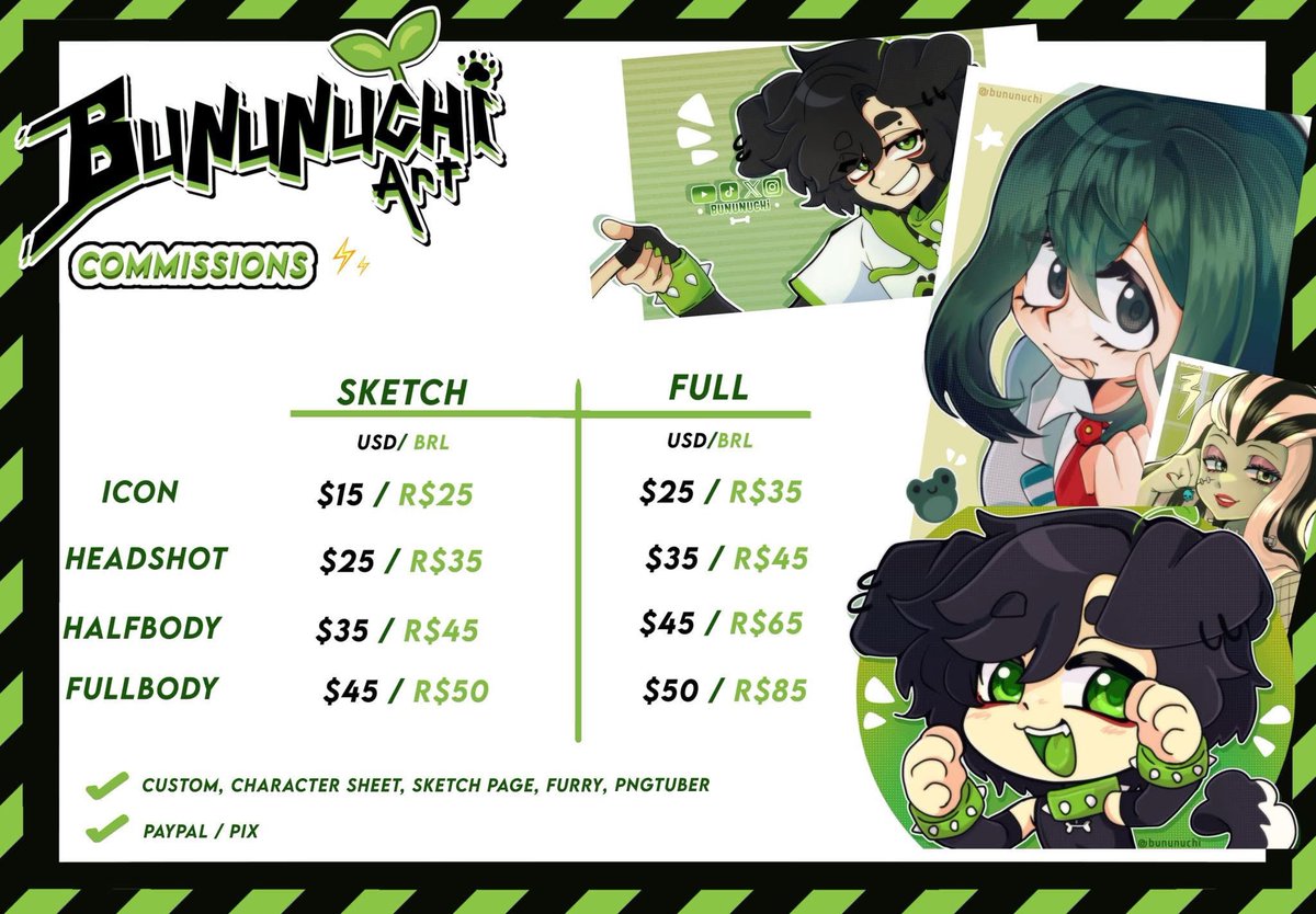 [ENGLISH]

Hi!!!! I’m Bununuchi, a digital artist! I’m currently with comms open! I have services like character reference sheet, pngtuber models and cute icons and illustrations! 🌱

If you have questions, please feel free to dm me! 

vgen.co/Bununuchi