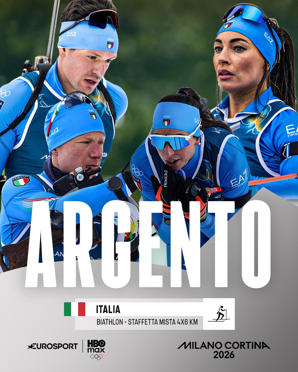 𝐂𝐇𝐄 𝐒𝐐𝐔𝐀𝐃𝐑𝐎𝐍𝐄 𝐀𝐁𝐁𝐈𝐀𝐌𝐎𝐎𝐎𝐎! 🥈🇮🇹

Giacomel, Vittozzi, Wierer e Hofer si prendono un grande argento nella staffetta mista! Vince la Francia, bronzo per la Germania 💙

#MilanoCortina2026 #Olimpiadi #Olympics #Biathlon