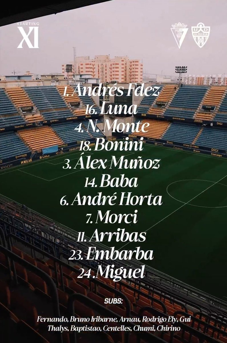 desmarqueinter's tweet photo. La @U_D_Almeria, a por la quinta victoria a domicilio de la @LaLiga2, en el "Nuevo Mirandilla", ante el @Cadiz_CF de Gaizka Garitano.
Rubi introduce dos novedades en el once: Baba por el sancionado Dzodic, y @AdriEmbarba11 por Leo Baptistao.
#VamosUDA 💪 ❤️ ⚪️ 🔥
#CádizAlmería https://t.co/DlJxfhX0Zo