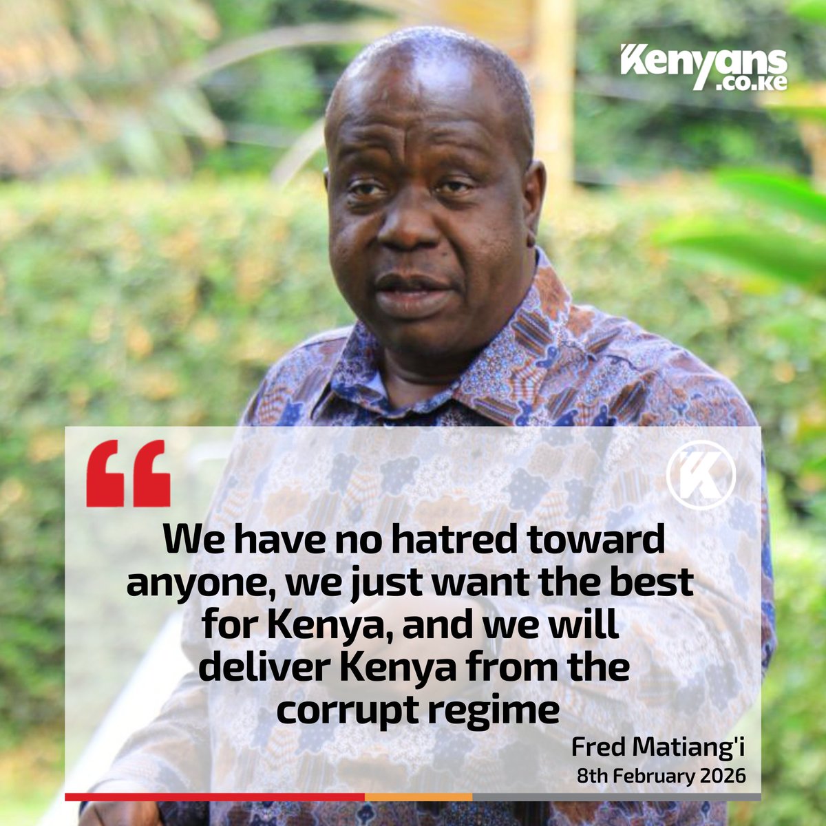 Kenyans's tweet image. We have no hatred toward anyone, we just want the best for Kenya - Fred Matiang'i