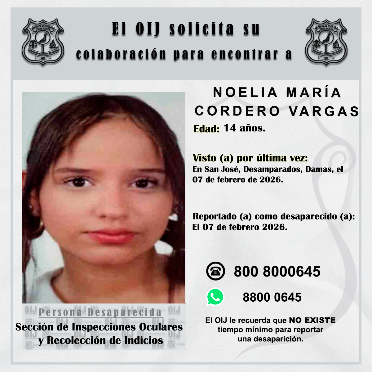 #DesaparecidosOIJ: La persona de la fotografía fue reportada como desaparecida.