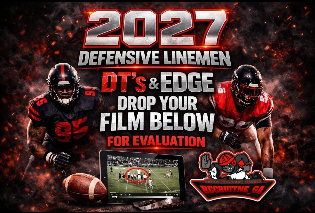 🎓 2027  ONLY!!!!
🏈Defensive Linemen (DTs &amp; EDGE)

Drop your film below for evaluation 👇

👀Looking for the next wave of difference-makers in the trenches.

📝Get evaluated and put yourself on the FBS 📡
#ClassOf2027 #Trenches #FootballRecruiting #RecruitNEGA
<a href="/CoachMobley101/">Anthony Mobley</a>