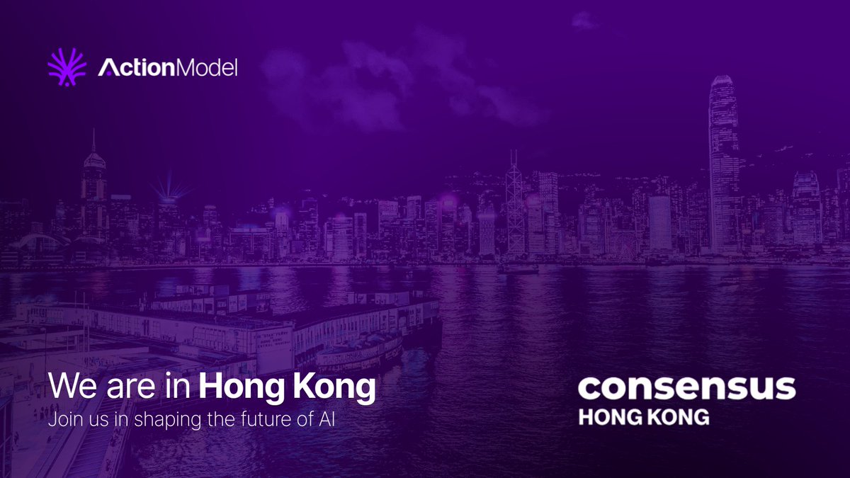 ActionModelAI's tweet image. Touchdown in Hong Kong for #ConsensusHK 🇭🇰

Talking AI x Web3 all week long. 

We'll be networking, speaking on stage, and spending time with our amazing community.

Of course, we’re bringing you with us. Stay tuned.