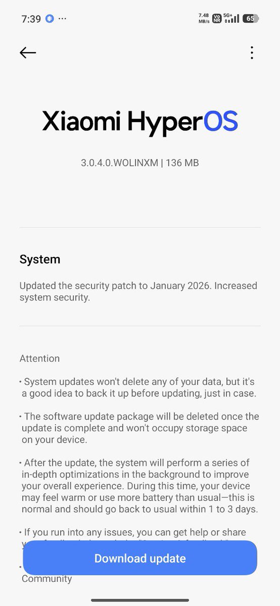 TECH__MUKUL's tweet image. #POCOF7 #HyperOS3 #January 2026 India Update Released For Beta Testers

📌 Version: OS3.0.4.0.WOLINXM
📍 Update package size: 136MB
📥 Download Link: t.me/TECH_MUKUL/730…