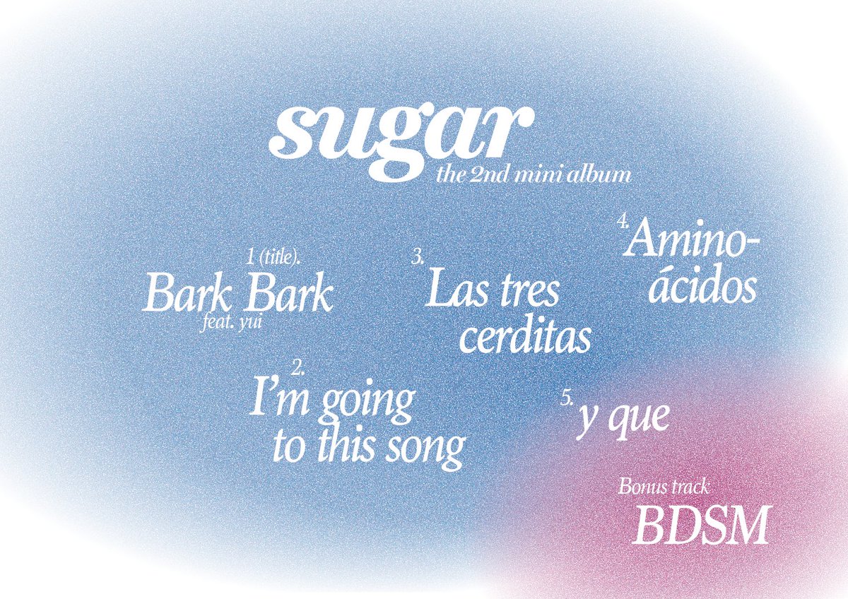 ShinEntermnt's tweet photo. [SUGAR the 2nd mini album]
Hola a todos, os presentamos la tracklist del nuevo mini album de nuestra artista Sugar el cual sale 30 de febrero de 3243. Gracias a todos por vuestro apoyo! 🫶#sugar #shinentertainment #sugar2ndminialbum #barkbarkftyui
@aesugar_ https://t.co/4GM30ndnRN