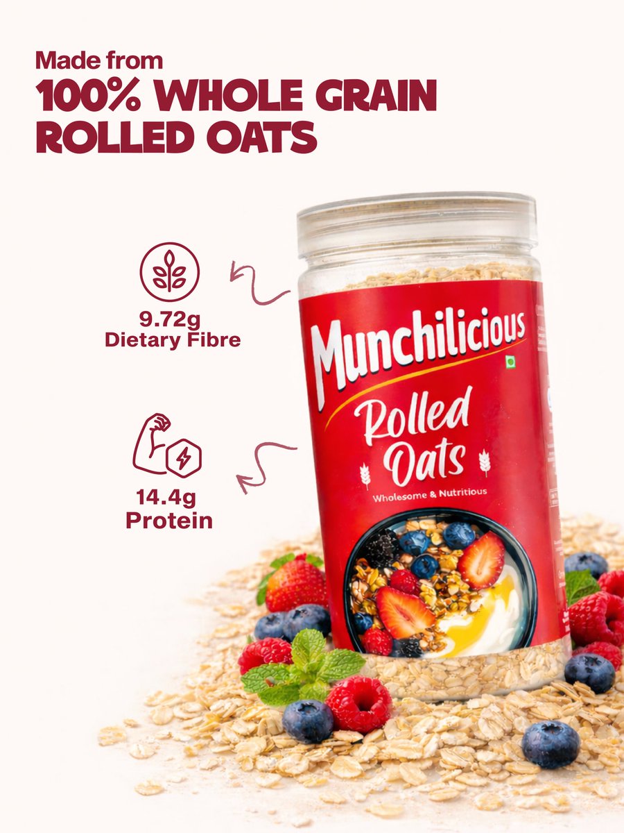 Munchilicious_'s tweet photo. Munchilicious brings back the original superfood - Rolled Oats! The versatile daily staple is ideal for porridge, overnight oats and smoothies. It’s also perfect for upma, chilla, rava idli &amp; dosa.

🛵Available today on Swiggy &amp; Blinkit!
📦Also available on Amazon and Flipkart. https://t.co/QJJT3tcOpD