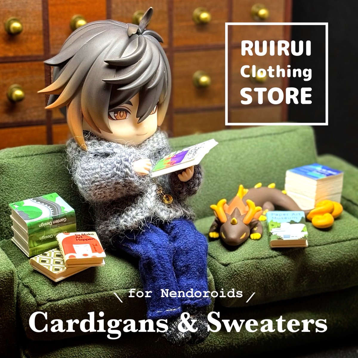 📢るいるい洋品店よりお知らせ📢

編み物好きの母から新作ニットが届きましたので2月10日（火）21:00から頒布します✨
今回は初の【ねんどろいどどーる】サイズ！ヘチマ襟カーディガンとツートンカラーセーターの2種類です。着画や詳細はツリーにて⬇️

#るいるい洋品店 #ねんどろいどどーる #ドール服