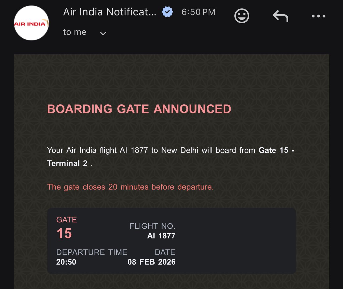 Naimish860's tweet photo. @airindia Your email system is still sending "Terminal 2" notifications for LKO departure, even though operations have moved to Terminal 3. The App shows the correct info, but the email is outdated. Needs a quick fix to avoid misleading travelers! https://t.co/5oEM61vAfc