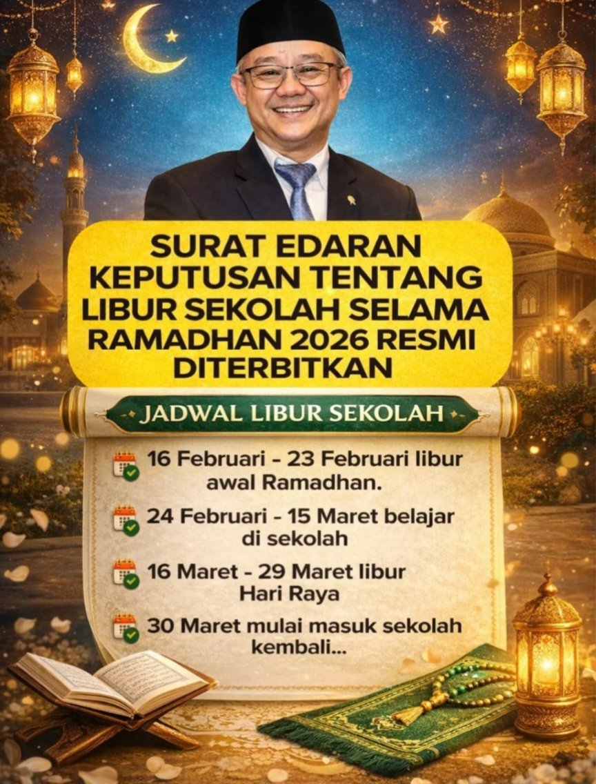 JogjaUpdate's tweet photo. Libur sekolah Ramadan 2026 https://t.co/dIfB0mMra5