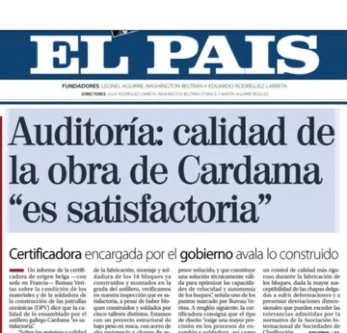 Las certificadoras Lloyds y Boreau Veritas avalan la construcción de las OPV.
Que más necesitan para continuar el contrato.Lo dijimos, todo política,la decisión de destruir del FA traerá perjuicios ecónomicos muy importantes al Uruguay.
El Presidente debe ordenar  esta situación