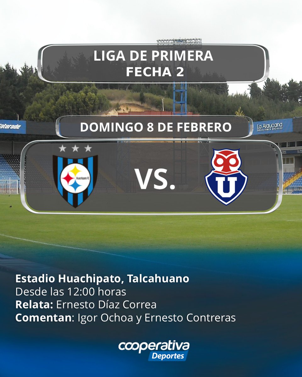 [Radio en vivo🎙] ¡El fútbol se vive en <a href="/Cooperativa/">Cooperativa</a>! Desde este momento te llevamos todos los detalles y emociones del duelo entre Huachipato y Universidad de Chile, junto a <a href="/ernestomatomato/">Ernesto Díaz Correa</a>, Igor Ochoa, <a href="/contrerasdelzo/">Ernesto Contreras D.</a>, <a href="/SGodoyAcosta/">Sergio Godoy Acosta</a>  y <a href="/caneoc/">Francisco Caneo Córdova 🇵🇸</a> #Cooperativa90