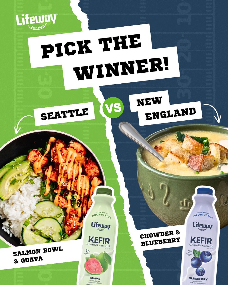 🏈 Which city is taking the flavor trophy?
 Team Salmon Bowl &amp; Guava vs. Team Chowder &amp; Blueberry!
 Cast your vote:
 ➡️ 🥗 for Seattle
 ➡️ 🍲 for New England
