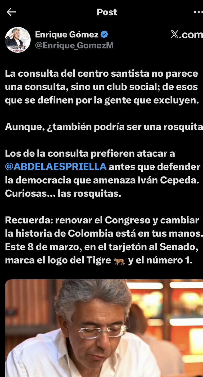 josealdemar_com's tweet image. #Cafre| 🤔A qué se dedica @Enrique_GomezM ? 

👉🇨🇴Yo Voto “La Gran Consulta por Colombia “

👉🚨No ha ganado y se está pareciendo más al cretino líder del gobierno actual @petrogustavo , como será cuando gane? 

Lo más seguro es que con esos 70 mil votos que posiblemente saque no