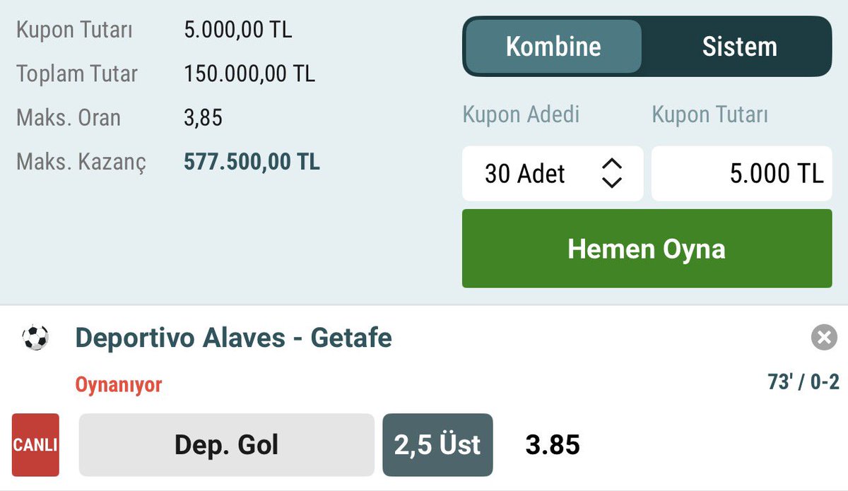 iddaagoll's tweet photo. Güne başlarken en sağlam maçımız olarak getafeyi vermiştik , şaşırtmadı.. 2-0 önde Burdan maç vermez ayrıca kornerine bi araba parası bastık 1 korner daha atttıgı taktirde o oyunumuz da gelmiş olacak son olarak getafe 3 ler diyoruz yüksek orandan. https://t.co/YMICflYN8T
