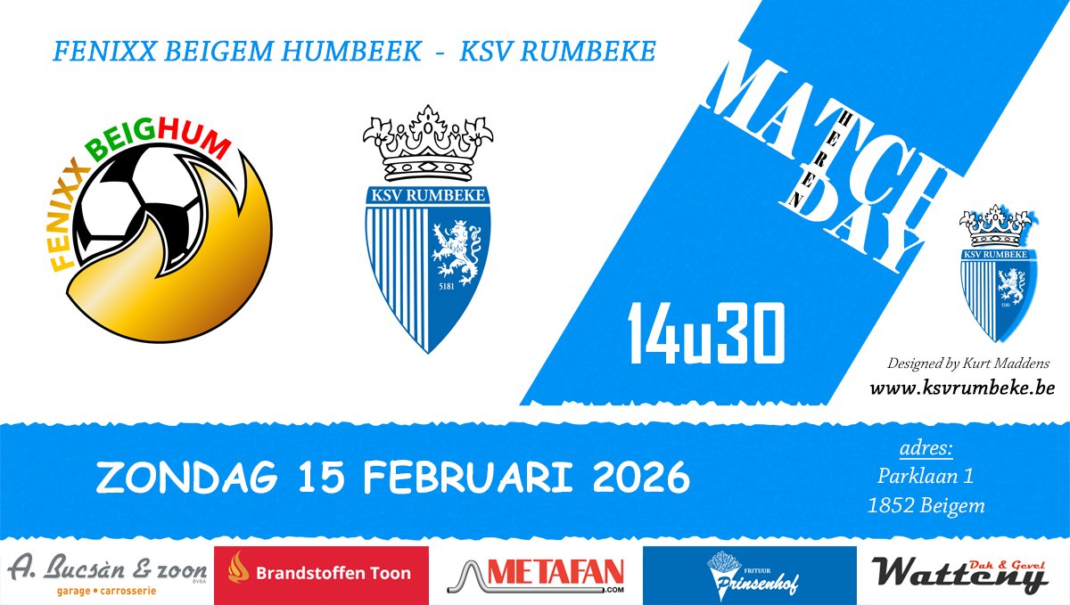 KsvRumbeke's tweet photo. ⚔️ MATCHDAY - competitie !!! ⚔️
🏟 Fenixx Beigem Humbeek 🆚 KSV Rumbeke
🕖 14u30
📌 Parklaan 1, 1852 Beigem https://t.co/m8otcWXGAg