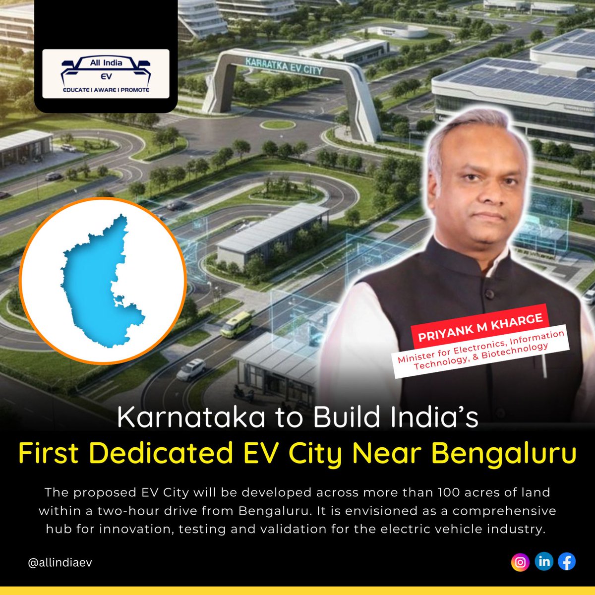 Usernameankitt's tweet photo. India doesn’t need more EV hype. It needs real infrastructure. 

#Karnataka plan for a dedicated EV city near #Bengaluru is the kind of move that separates talk from capacity — a 100-acre proving ground where testing, validation, and R&amp;D live together. 

https://t.co/fvPMRyK1xf https://t.co/kNBKCA2ABw