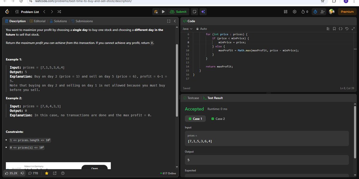 AmjadKhan9756's tweet photo. Day 25/365:- Doing #DSA on #LeetCode
Today solve one problem
Problem :121. Best Time to Buy and Sell Stock
#DSA #NexJS #FullStackDeveloper https://t.co/rpIHjmT0I6