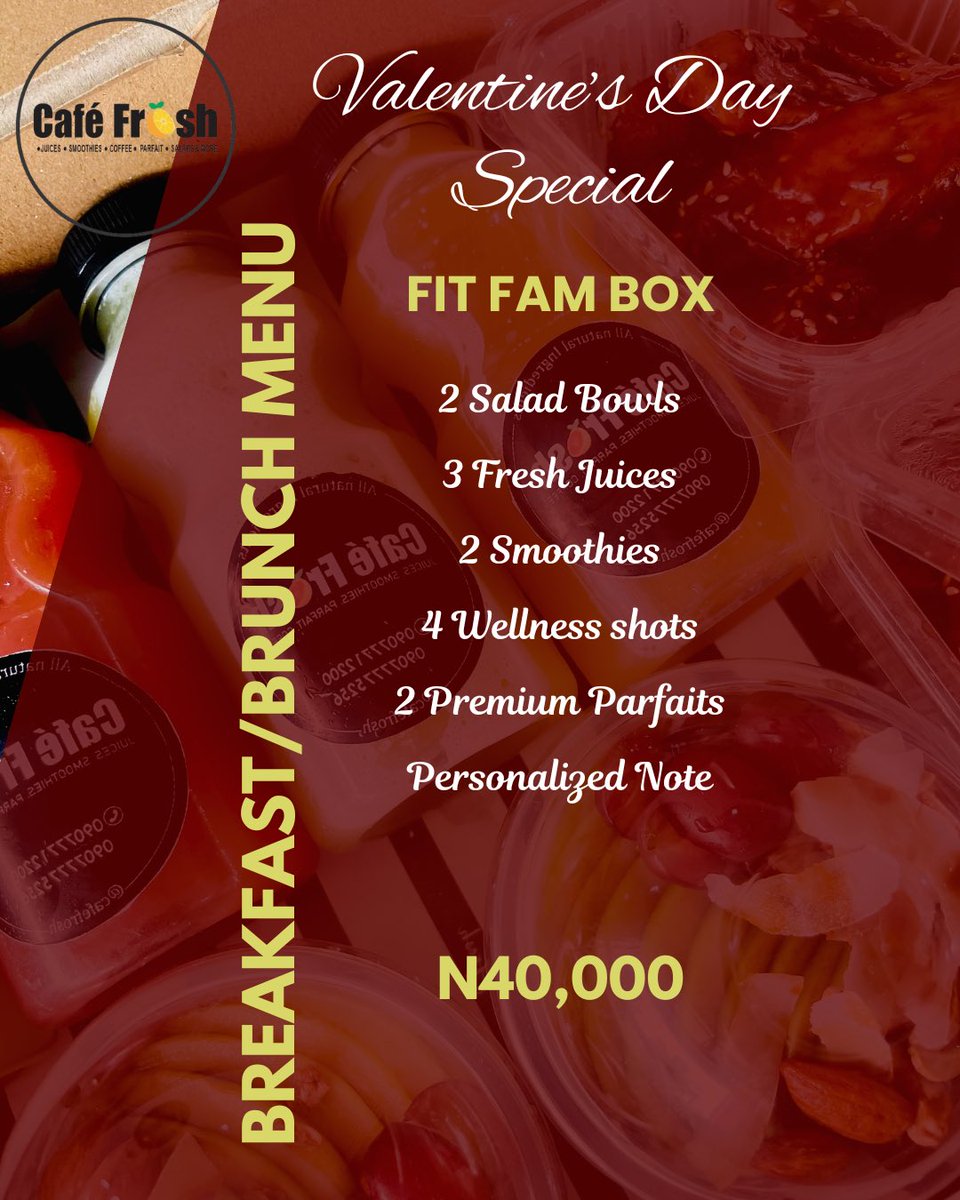 CafeFrosh's tweet photo. We’ve put together the perfect Valentine’s Food Boxes for every kind of love:
• Indulgent Breakfast/Brunch boxes for the ones who deserve to be spoiled
• Fit Fam boxes for the ones who love you and their lifestyle 🥗✨

Free delivery within Kaduna metropolis

Dm/09077712200 https://t.co/680rkn88Yj